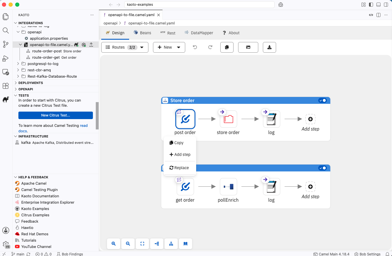 The context menu opened from the keyboard on a focused step