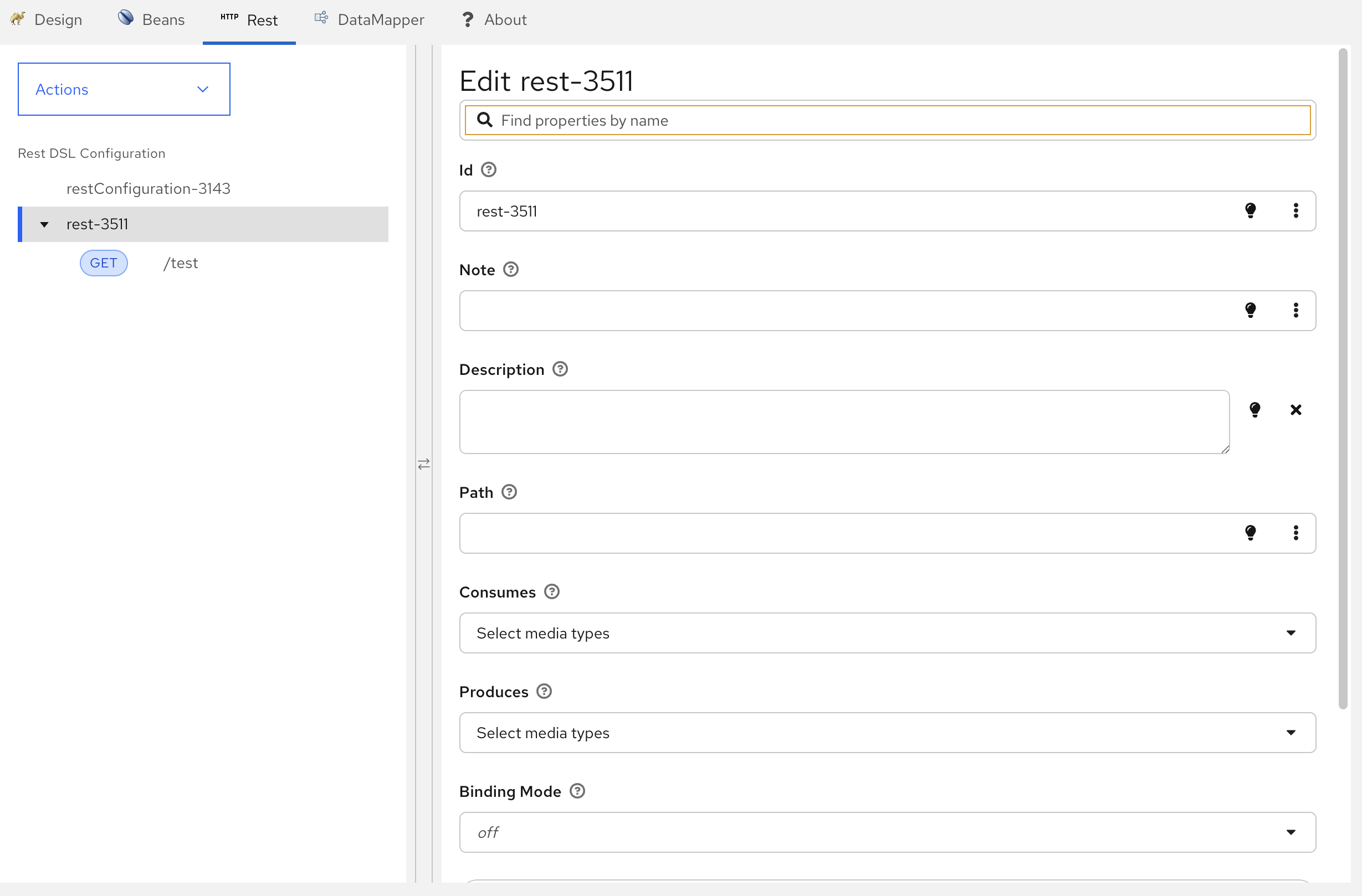 Search functionality in REST DSL editor for filtering properties