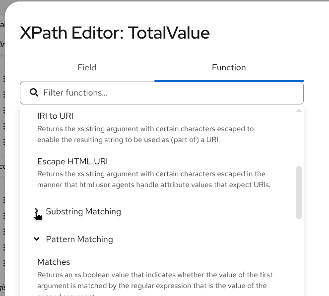 Collapse a category in XPath function list