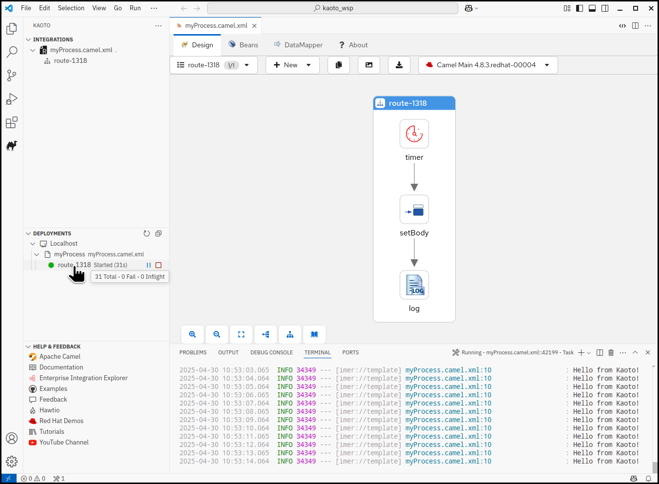 Shows the new Kaoto perspective in VS Code