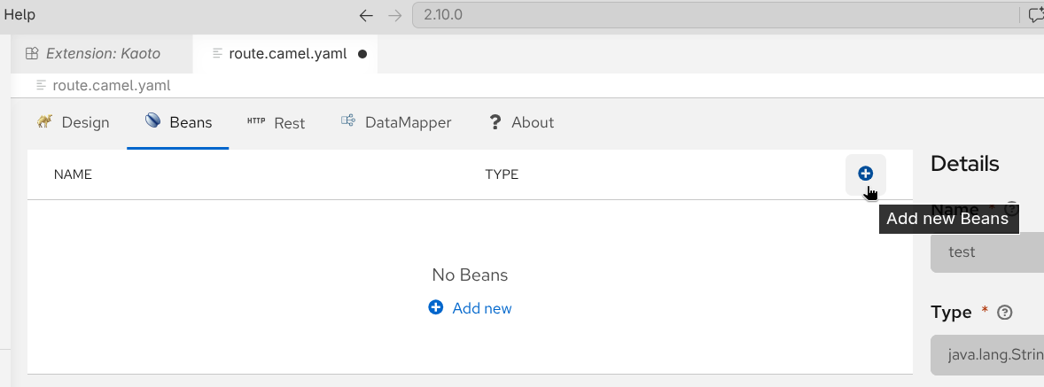 Add new Beans button