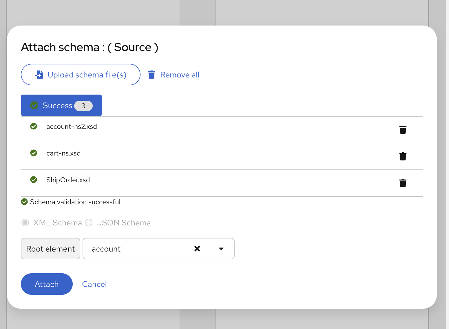 Selecting multiple schema files at once