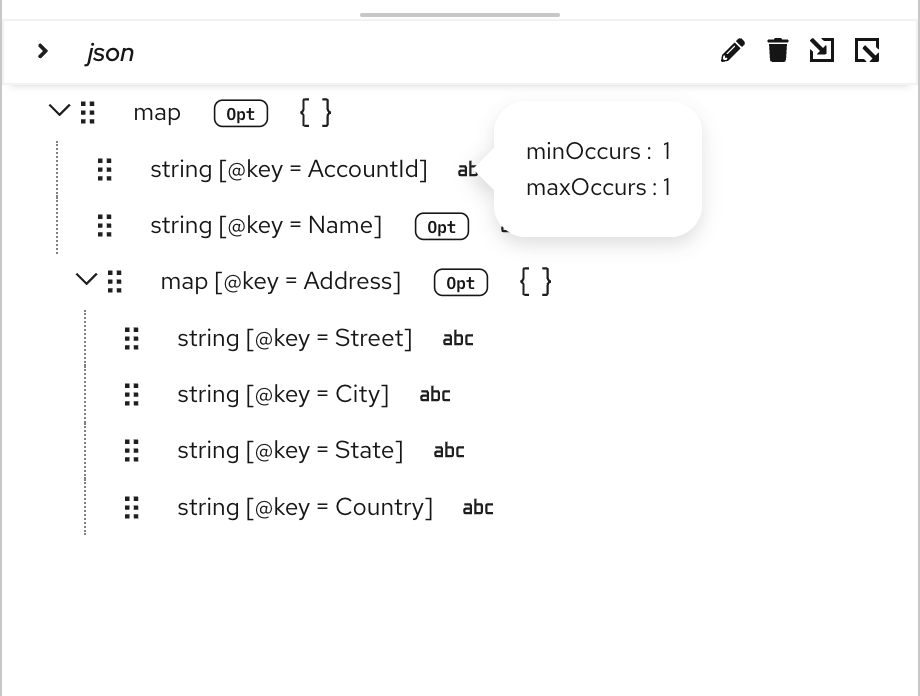 JSON schema field types in the tree view
