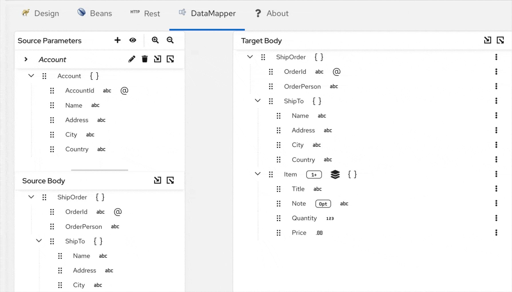 Dragging a container field to automatically map matching children