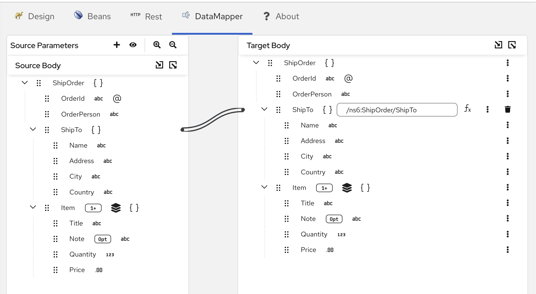 Copy-of mapping shown as a double dark line