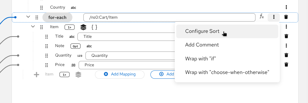 Select Configure Sort from the for-each context menu