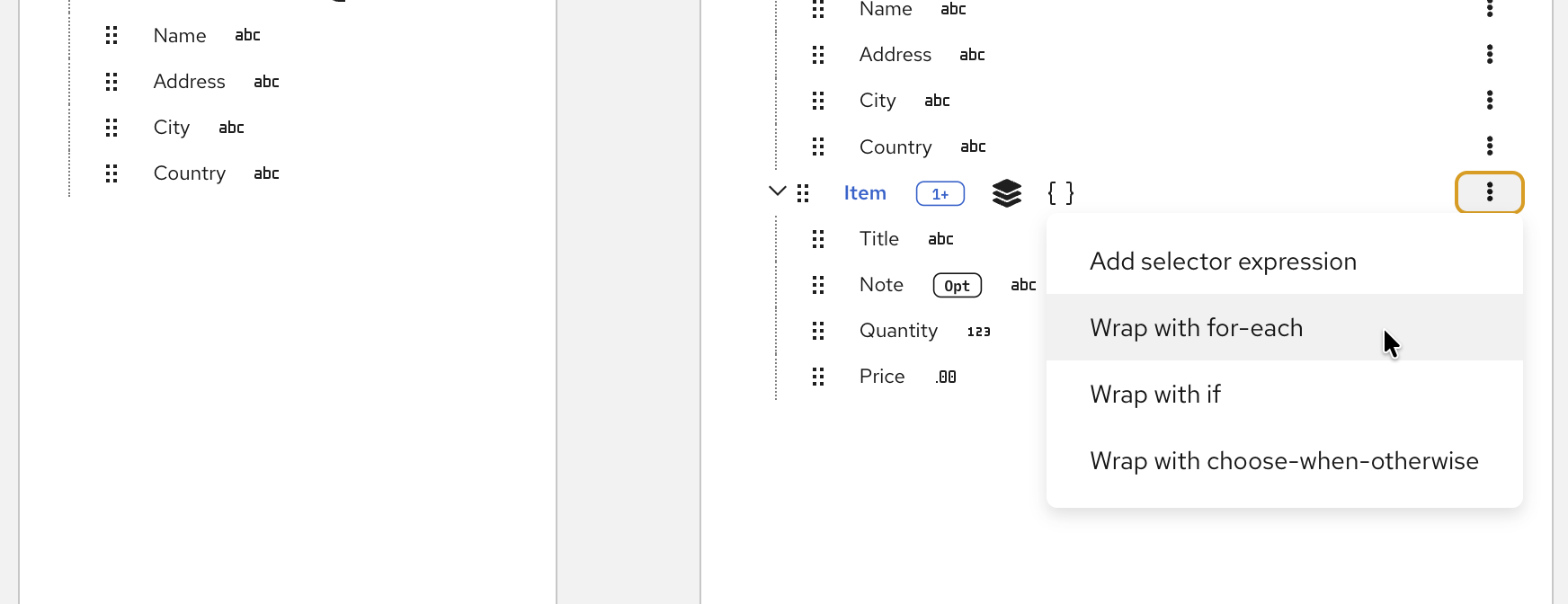 Select wrap with for-each