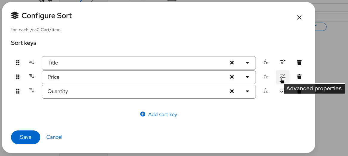 Sort key advanced properties