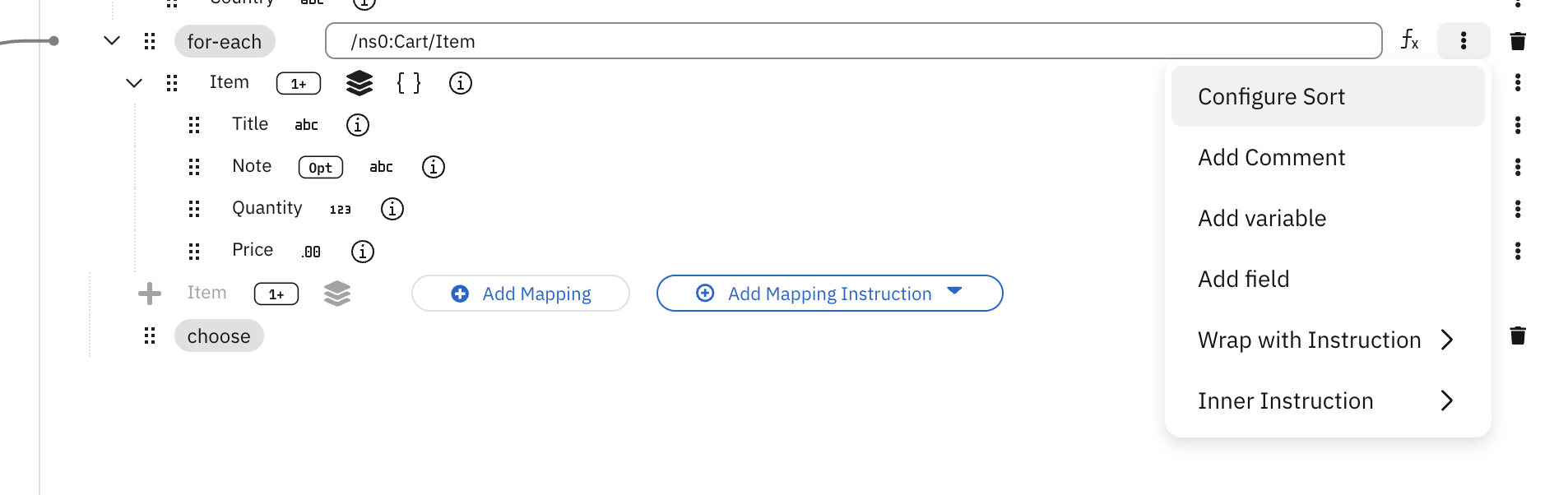 Select Configure Sort from the for-each context menu