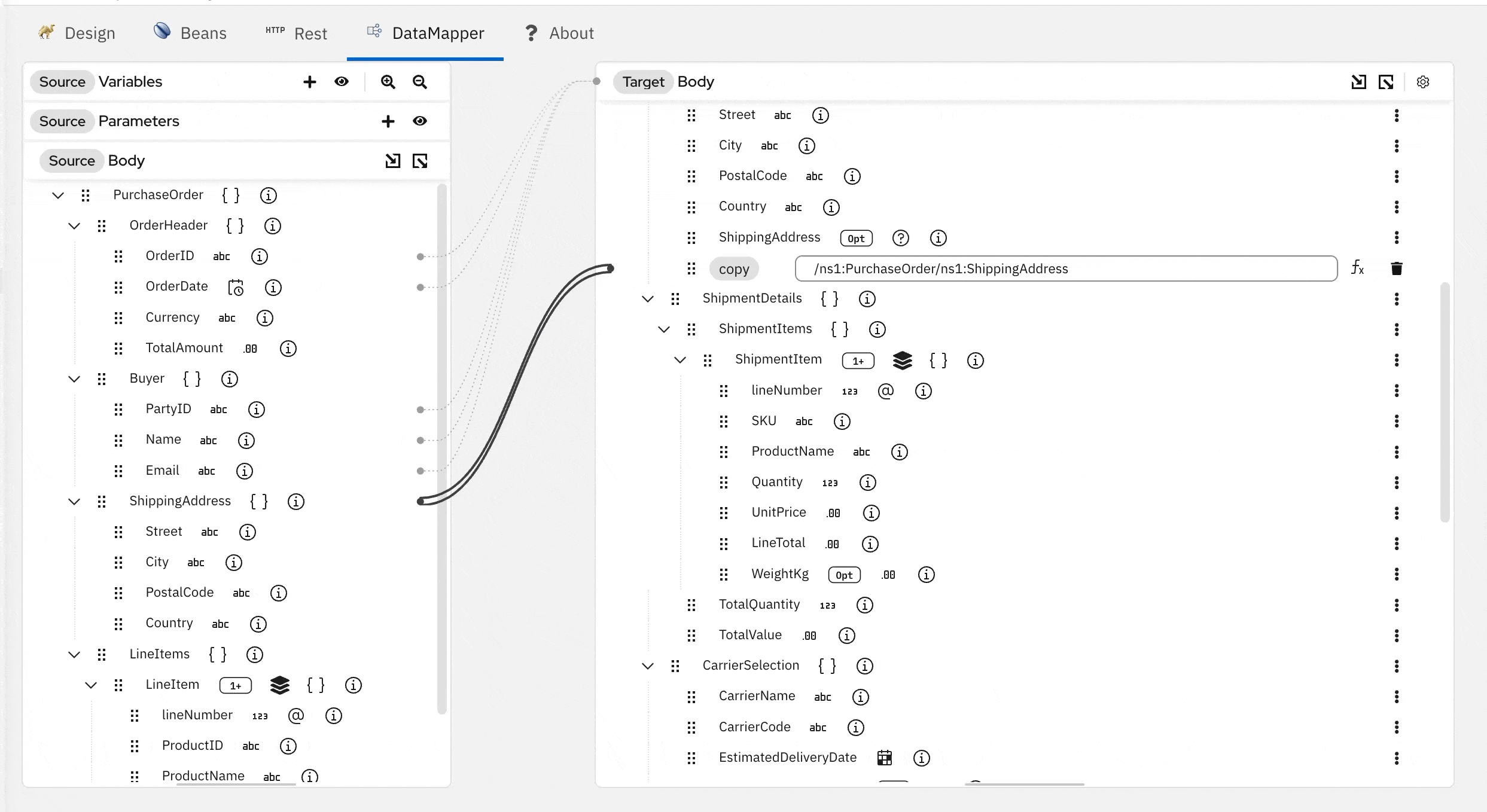 Full for-each-group workflow: wrap → configure strategy → map fields inside the group