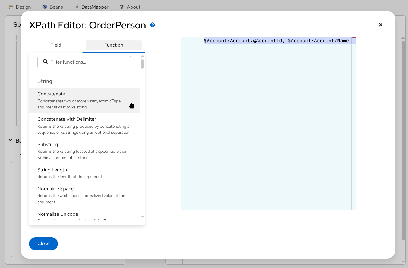 Browse available XPath functions