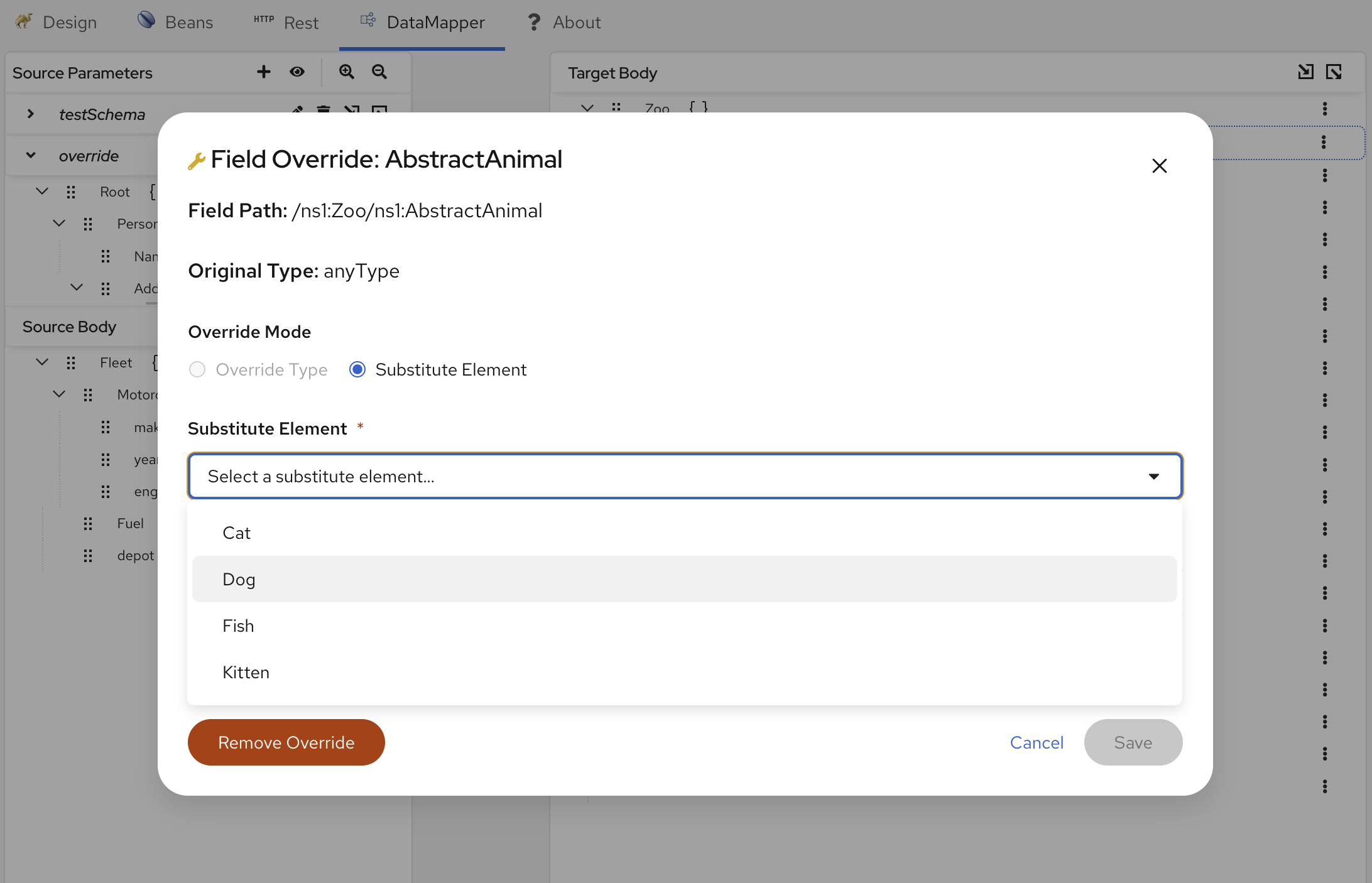 Selecting concrete implementation via the Select Substitute modal