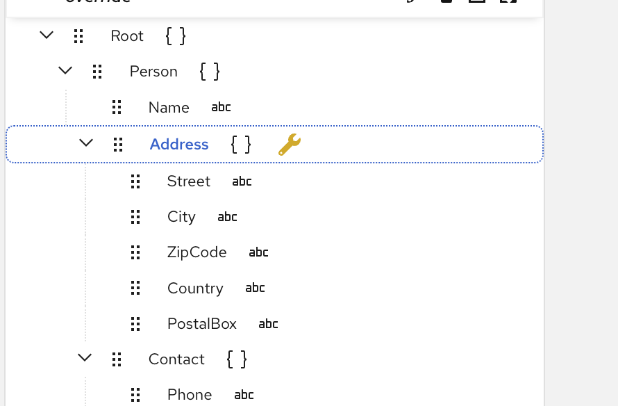 Field with override type icon indicator