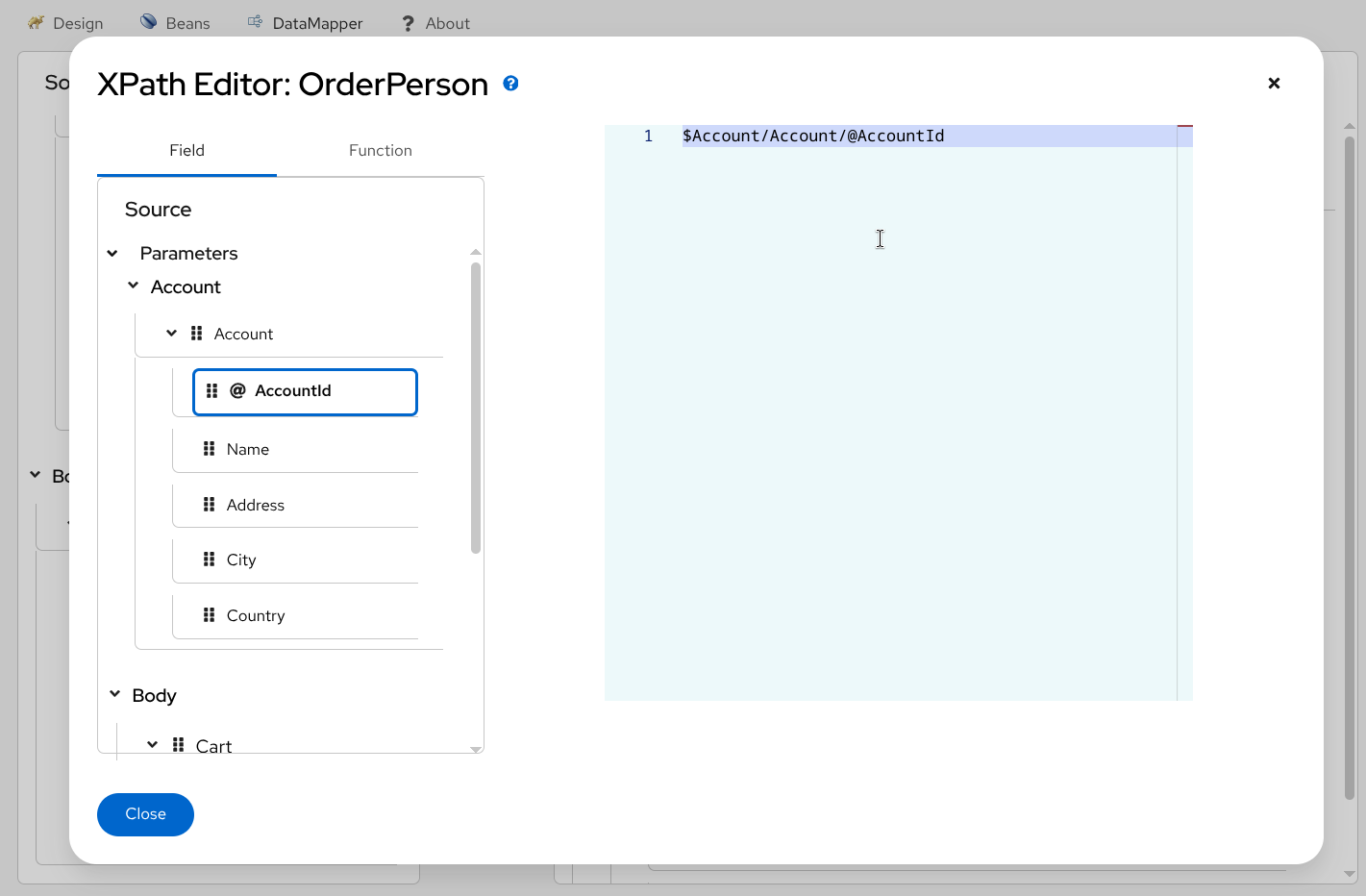 XPath editor: DnD fields