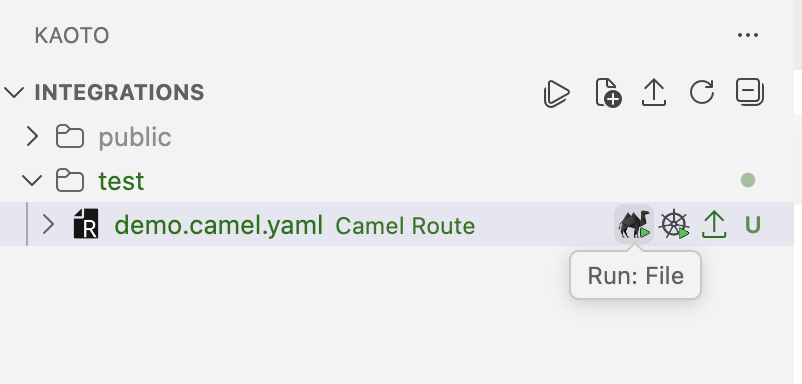 Click the Play button next to your integration file