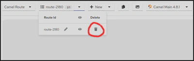 A Screenshot of the Delete Camel Route menu item
