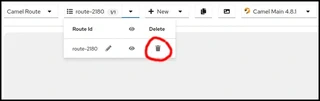 A Screenshot of the Delete Camel Route menu item