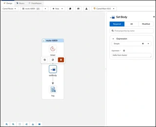 A Screenshot of the route with setBody selected and the configuration form opened
