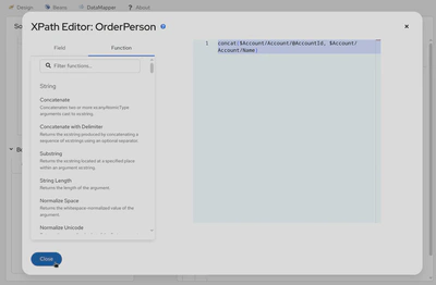 XPath editor: Close