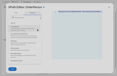 XPath editor: Functions