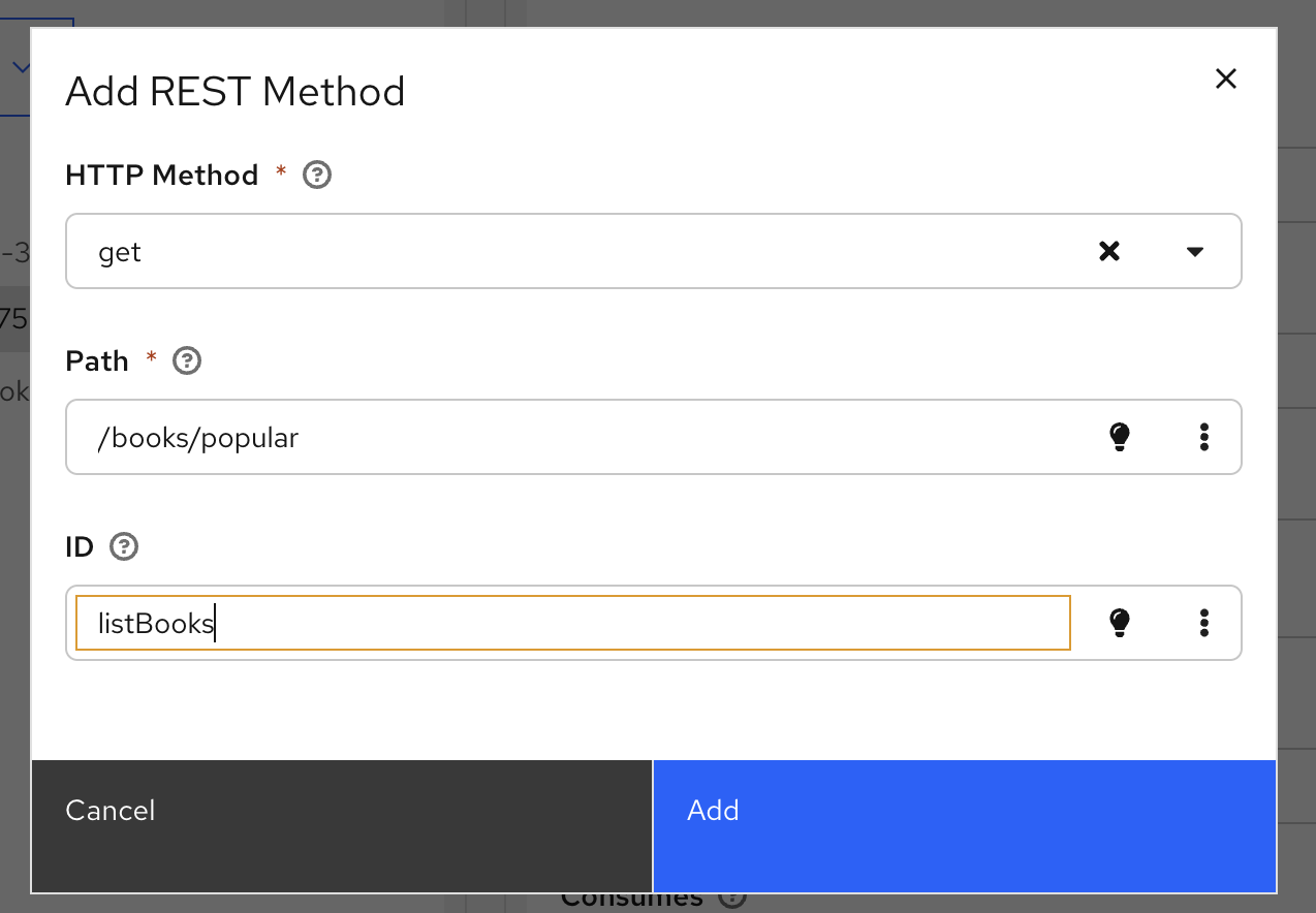 Add Operation modal dialog