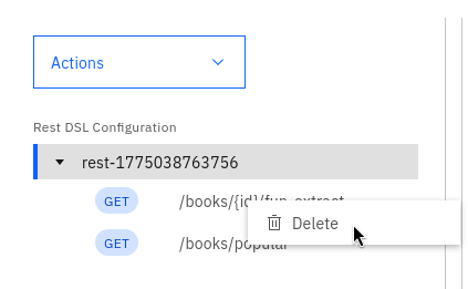 Right-click a node in the REST tree to access the Delete option