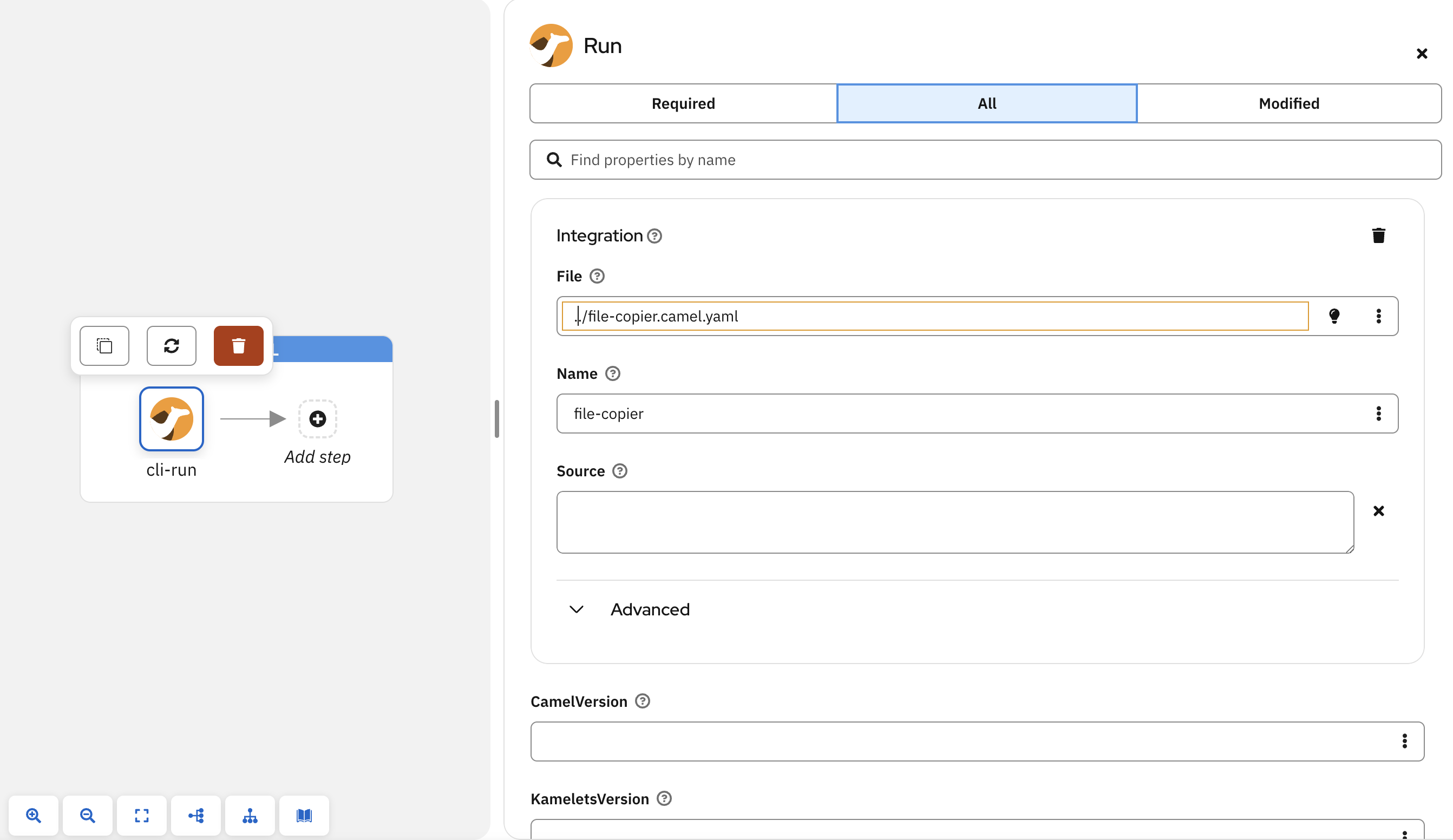 camel-cli-run node and form completed