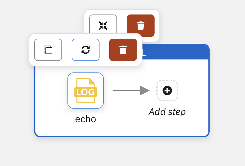 Echo node with the context toolbar where Replace is found