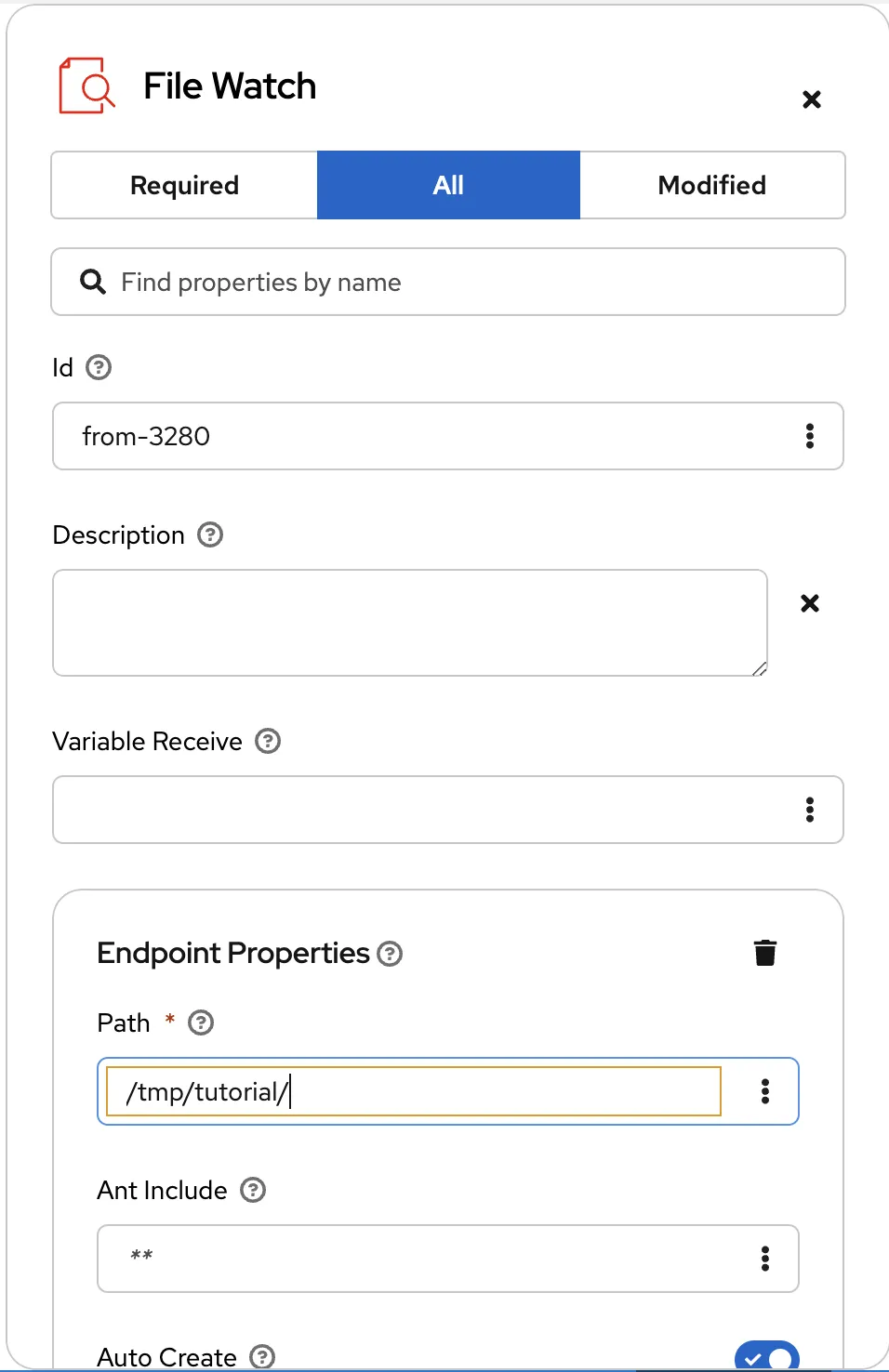 File watch configuration form
